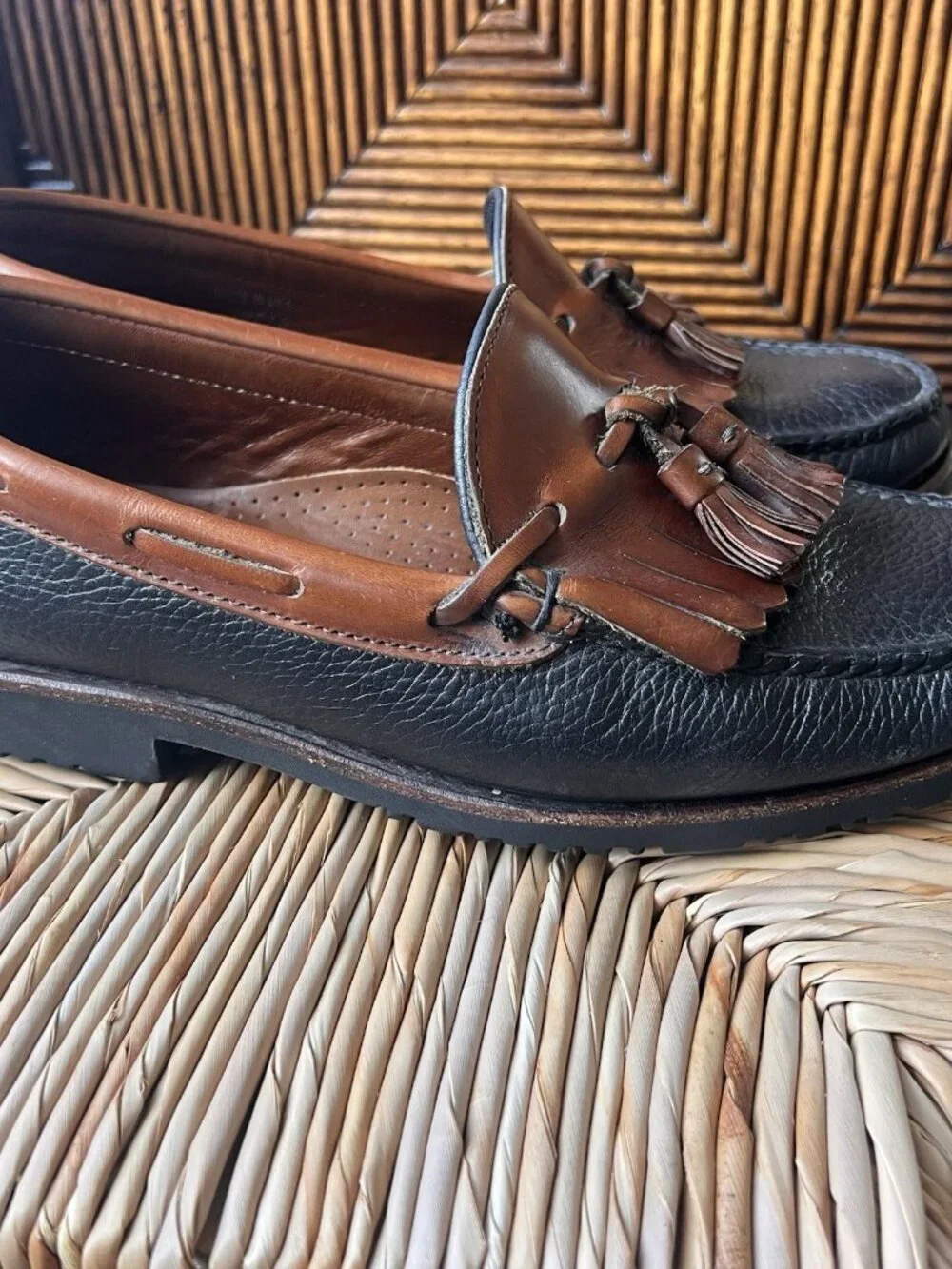 Allen Edmonds Nashua Shoes Mens 9.5 D  Kiltie Pebbled Black Leather Loafers
